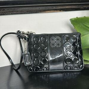 Coach Black Patent Leather Embossed Logo Wristlet with Hangtag Like New or new